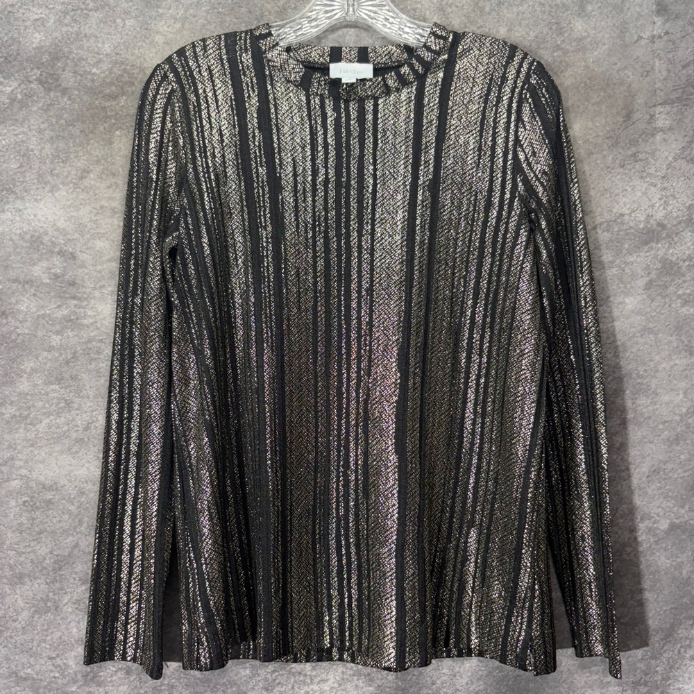 Johnny Was Jade Jenna Metallic Striped Tunic Top Size S Black Silver Glam